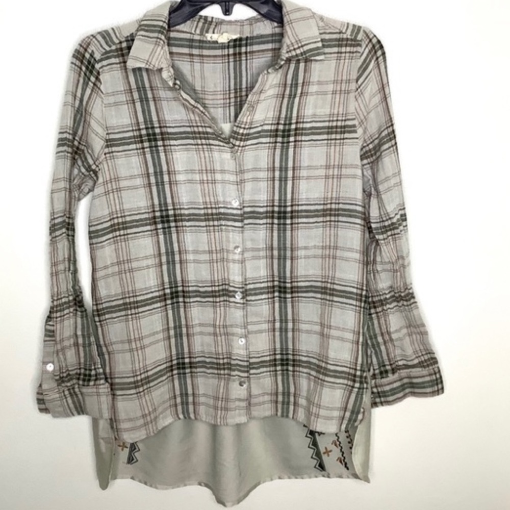 Jane & Delancey flannel top with embroidered back sz xs